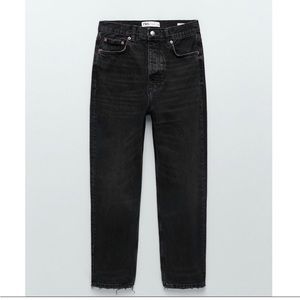 Zara | High Rise Straight Leg Ankle Black Jeans